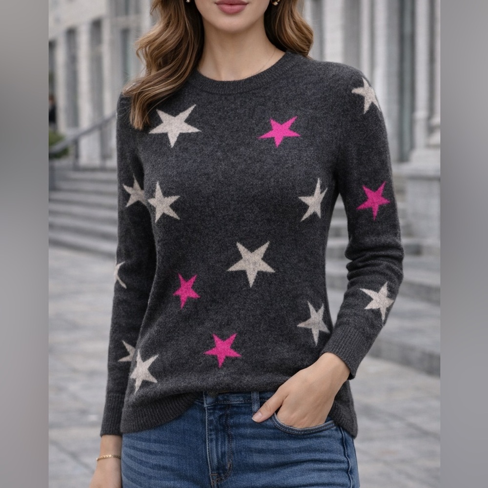 Philosophy 100% Cashmere Gray Star Sweater Pink & Gray‎ | XS